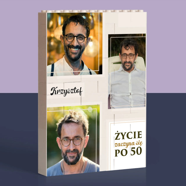 Fotokolaż: Życie Zaczyna Się Po 50 - Klocki LEGO z Nadrukiem