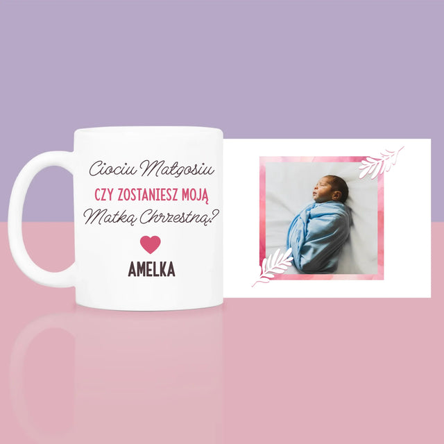 Fotokolaż: Prośba O Zostanie Chrzestną - Zestaw prezentowy z kubkiem i różanym spa
