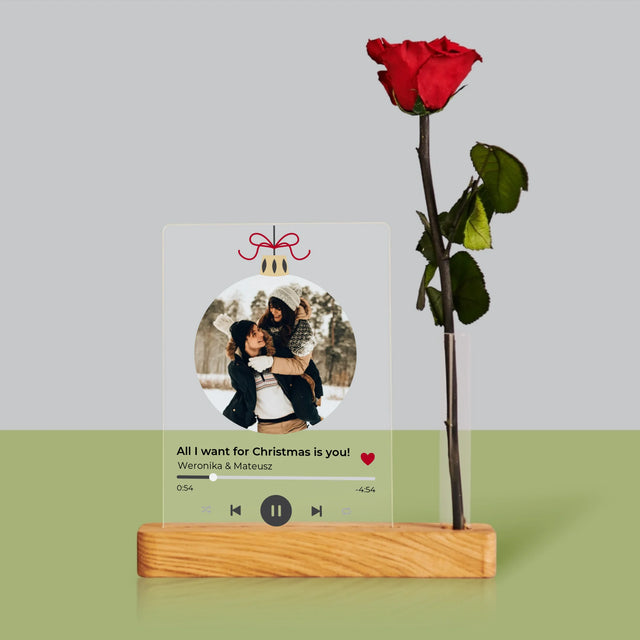 Zdjęcie I Podpis: Świąteczna Piosenka Spotify - Wydruk Na Szkle Akrylowym Z Różą