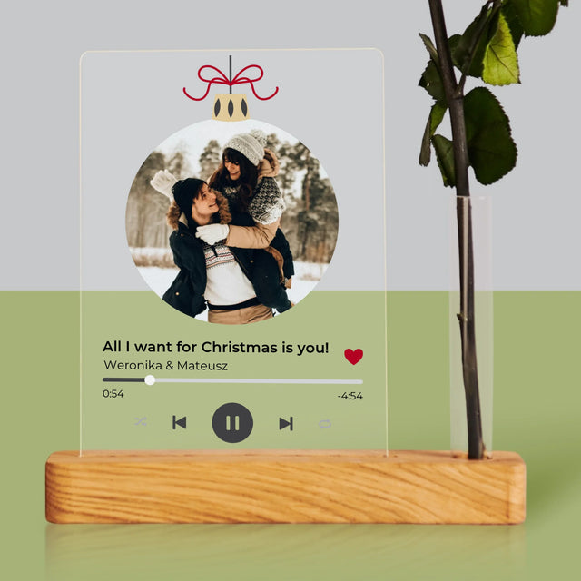 Zdjęcie I Podpis: Świąteczna Piosenka Spotify - Wydruk Na Szkle Akrylowym Z Różą