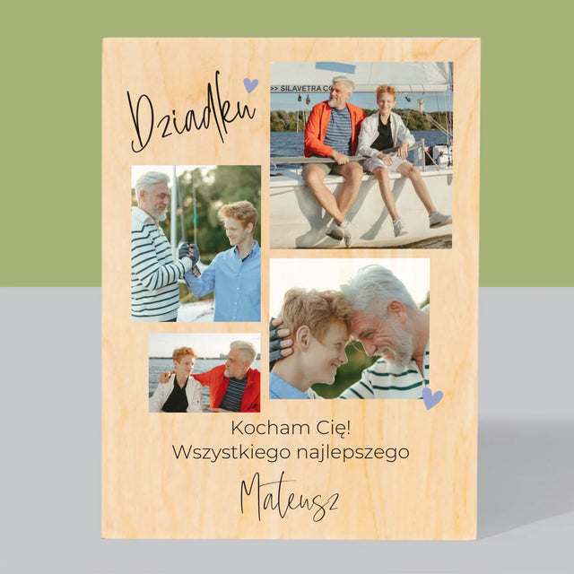 Fotokolaż: Dziadku Kocham Cię - Wydruk Na Drewnie