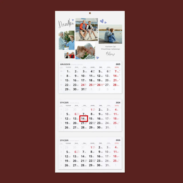 Fotokolaż: Dziadku Kocham Cię - Personalizowany Kalendarz Trójdzielny