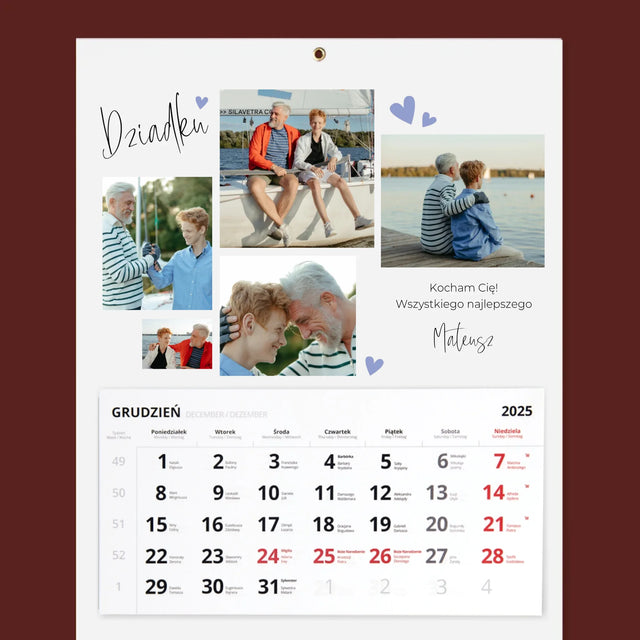 Fotokolaż: Dziadku Kocham Cię - Personalizowany Kalendarz Trójdzielny