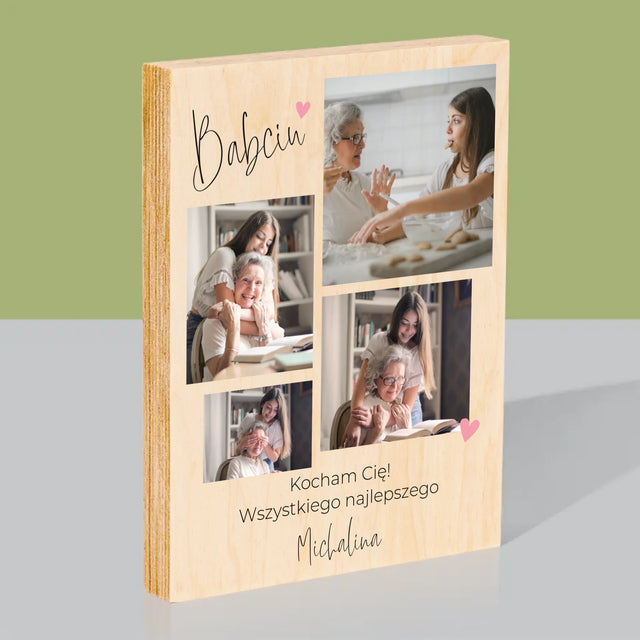 Fotokolaż: Babciu Kocham Cię - Wydruk Na Drewnie