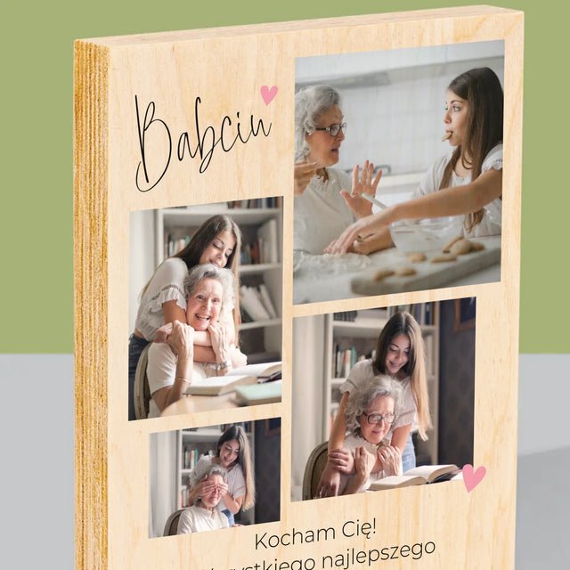 Fotokolaż: Babciu Kocham Cię - Wydruk Na Drewnie