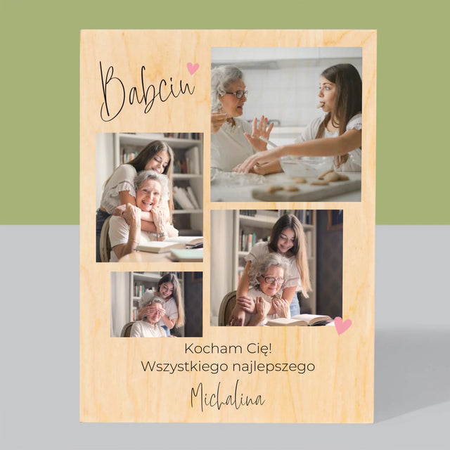 Fotokolaż: Babciu Kocham Cię - Wydruk Na Drewnie
