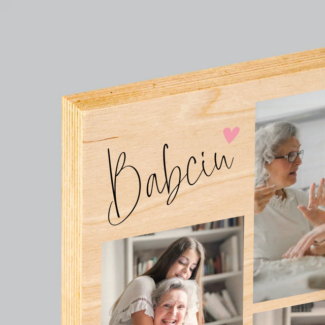 Fotokolaż: Babciu Kocham Cię - Wydruk Na Drewnie