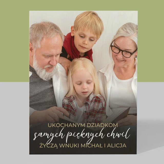 Zdjęcie i Podpis: Ukochanym Dziadkom - Wydruk Na Drewnie