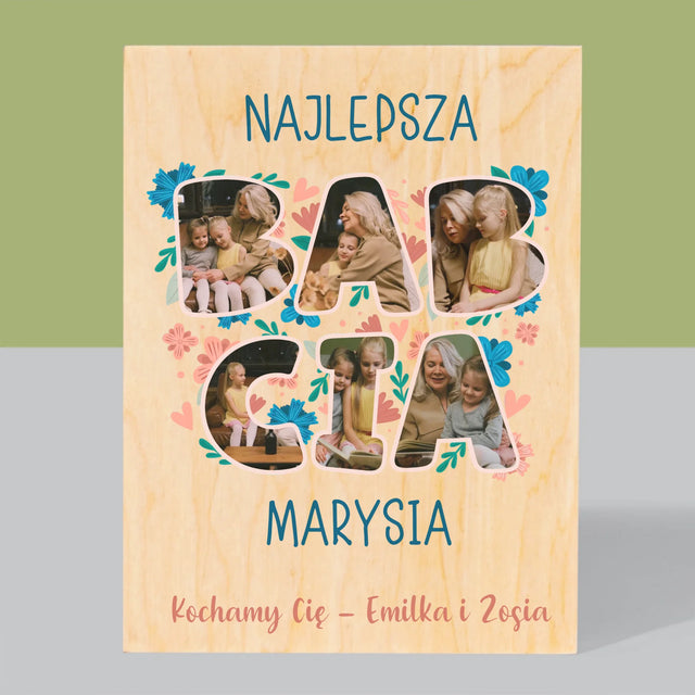 Słowo Ze Zdjęć: Najlepsza Babcia - Wydruk Na Drewnie