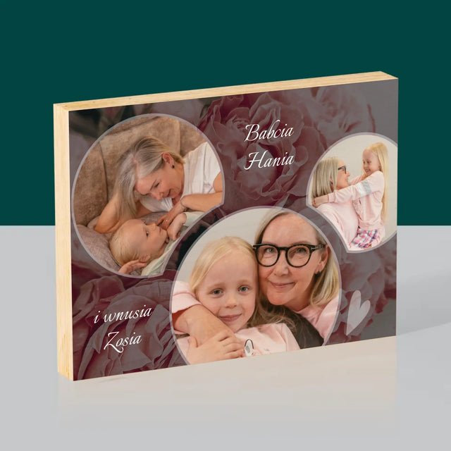 Fotokolaż: Babcia Kwiaty - Wydruk Na Drewnie