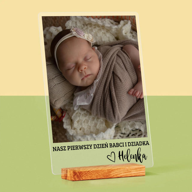 Zdjęcie i Podpis: Pierwszy Dzień Babci i Dziadka - Wydruk Na Szkle Akrylowym