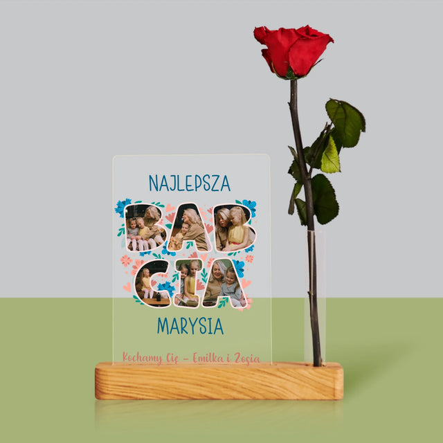 Słowo Ze Zdjęć: Najlepsza Babcia - Wydruk Na Szkle Akrylowym z Różą
