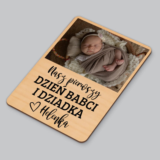 Zdjęcie i Podpis: Pierwszy Dzień Babci i Dziadka - Magnes Drewniany