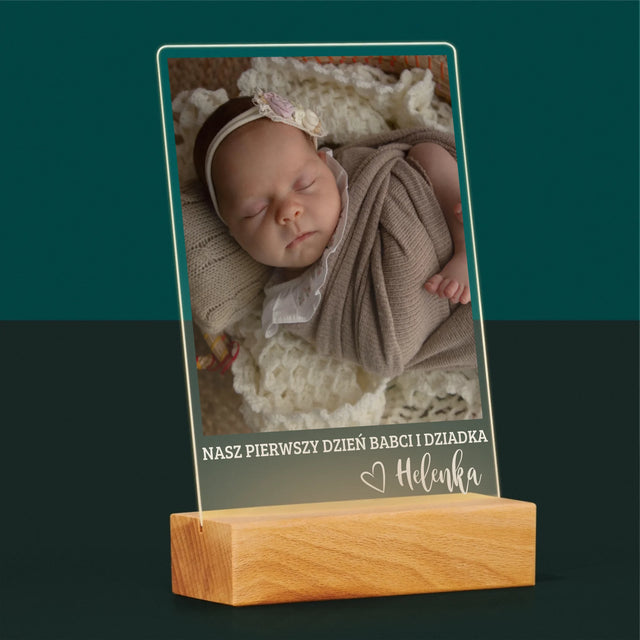 Zdjęcie i Podpis: Pierwszy Dzień Babci i Dziadka - Wydruk Na Szkle Akrylowym