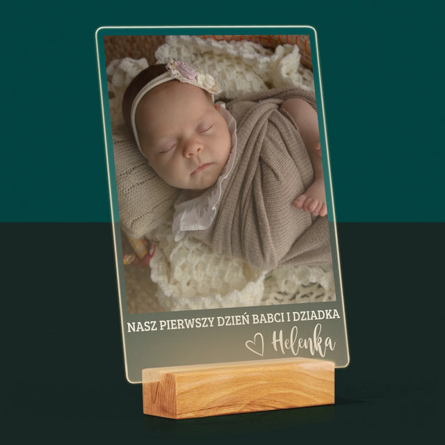 Zdjęcie i Podpis: Pierwszy Dzień Babci i Dziadka - Wydruk Na Szkle Akrylowym