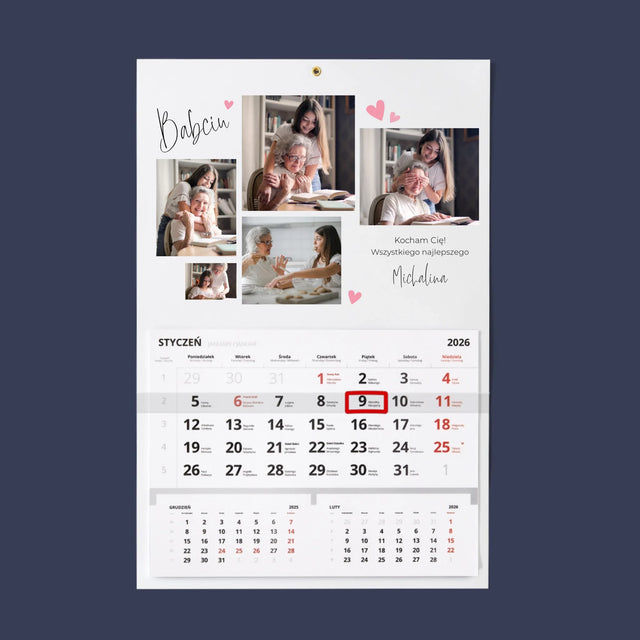 Fotokolaż: Babciu Kocham Cię - Personalizowany Kalendarz Jednodzielny