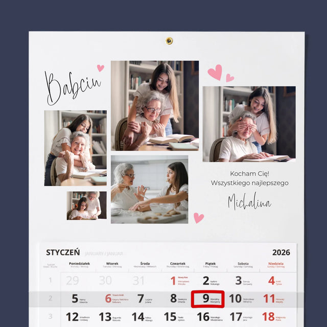 Fotokolaż: Babciu Kocham Cię - Personalizowany Kalendarz Jednodzielny