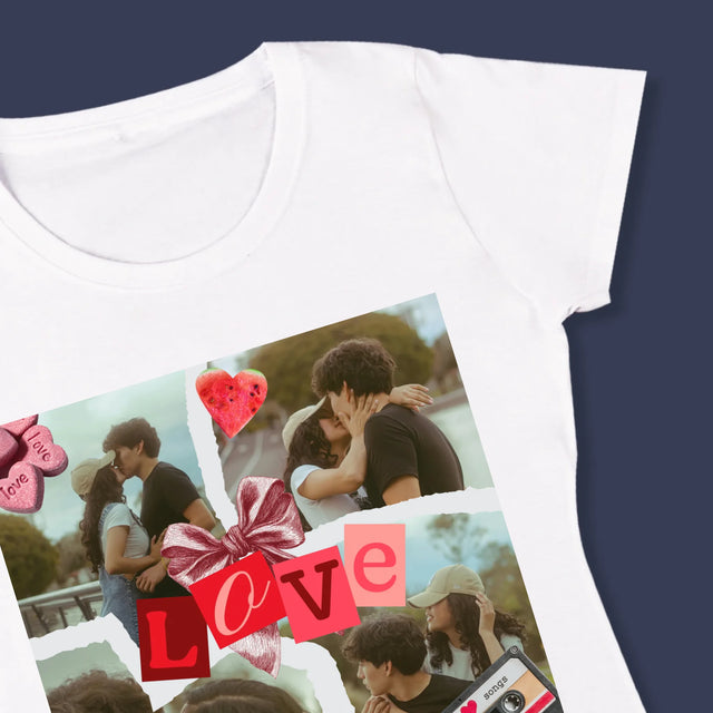 Fotokolaż: Love Retro - Koszulka Damska z Nadrukiem