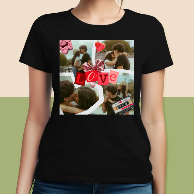 Fotokolaż: Love Retro - Koszulka Damska z Nadrukiem