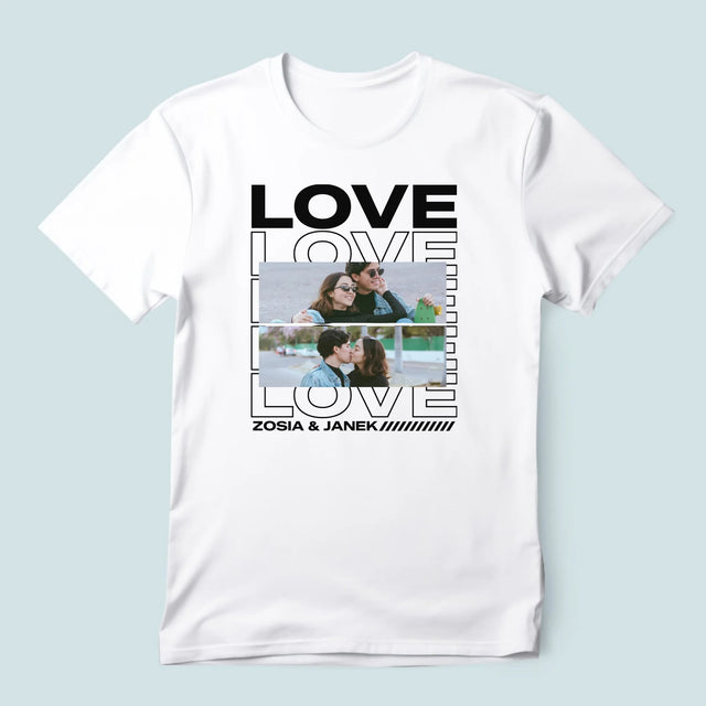 Fotokolaż: z Napisem Love - Koszulka Męska z Nadrukiem