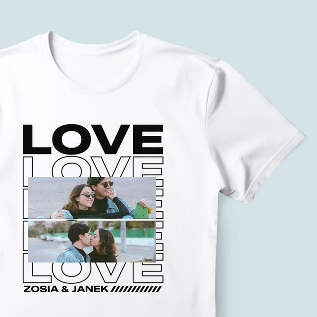 Fotokolaż: z Napisem Love - Koszulka Męska z Nadrukiem