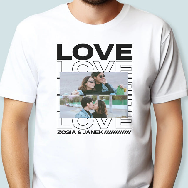 Fotokolaż: z Napisem Love - Koszulka Męska z Nadrukiem