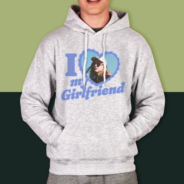 Zdjęcie i Podpis: i Love My Girlfriend - Bluza Męska z Kapturem