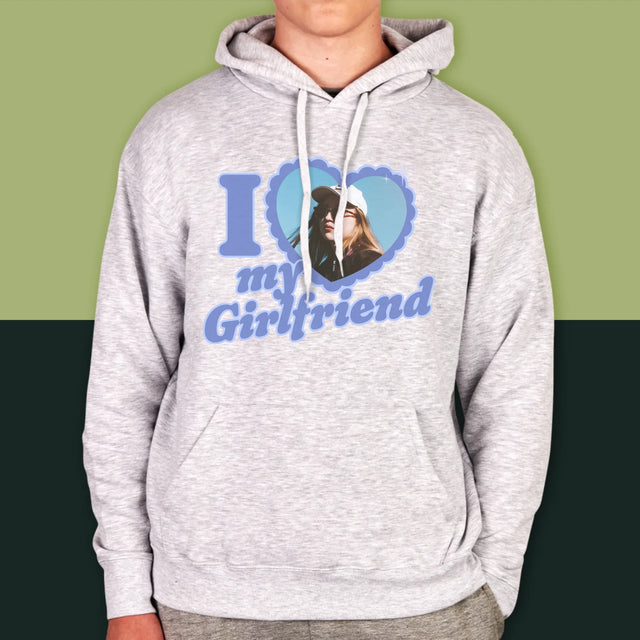 Zdjęcie i Podpis: i Love My Girlfriend - Bluza Męska z Kapturem