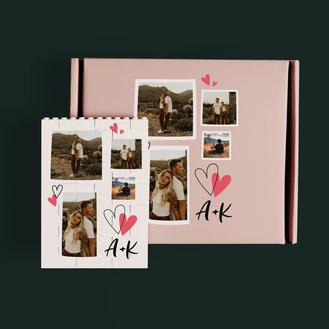 Fotokolaż: Serduszka Inicjały - Klocki LEGO z Nadrukiem