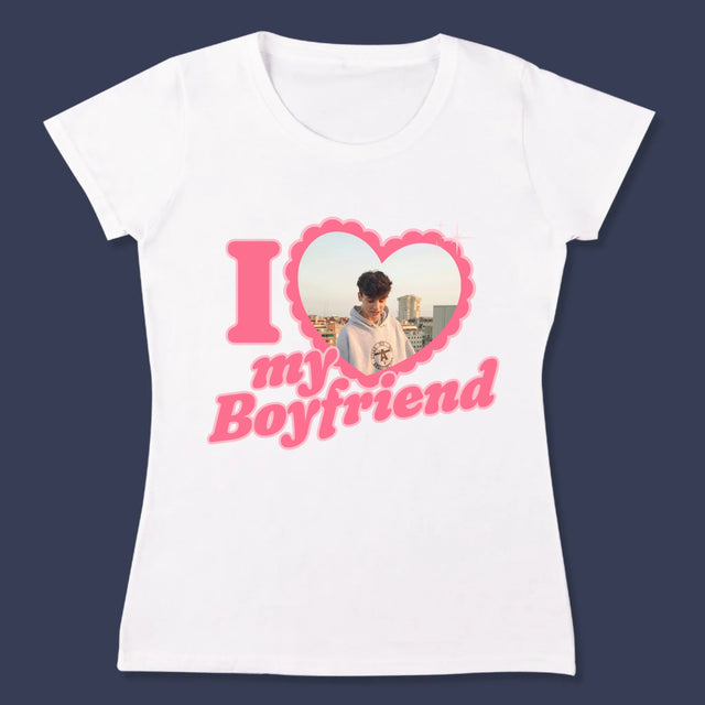 Zdjęcie i Podpis: i Love My Boyfriend - Koszulka Damska z Nadrukiem