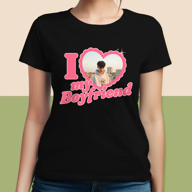 Zdjęcie i Podpis: i Love My Boyfriend - Koszulka Damska z Nadrukiem