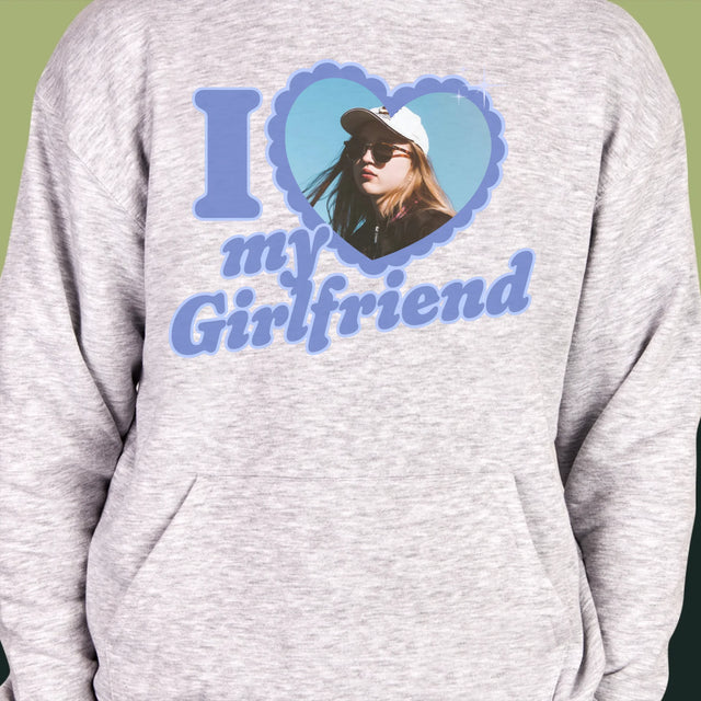 Zdjęcie i Podpis: i Love My Girlfriend - Bluza Męska z Kapturem