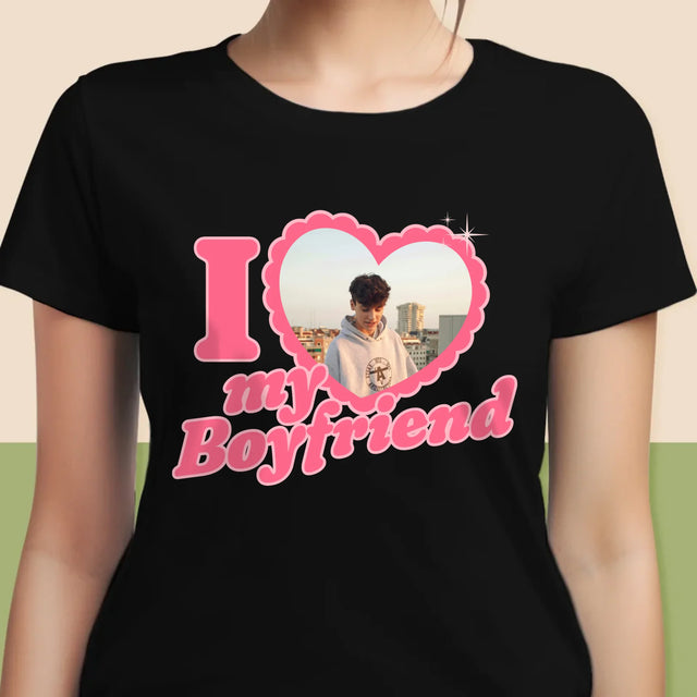 Zdjęcie i Podpis: i Love My Boyfriend - Koszulka Damska z Nadrukiem