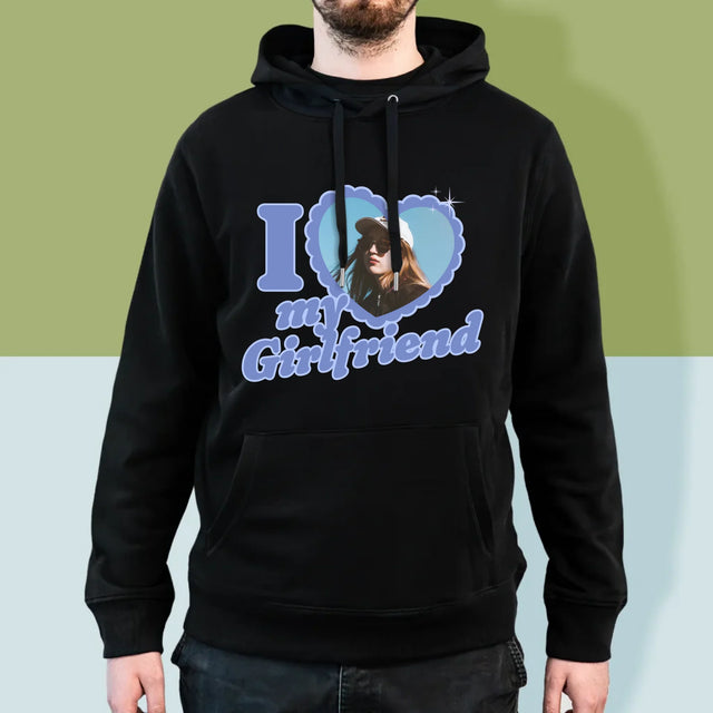 Zdjęcie i Podpis: i Love My Girlfriend - Bluza Męska z Kapturem