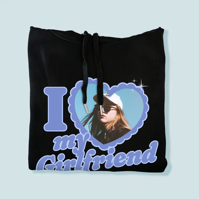 Zdjęcie i Podpis: i Love My Girlfriend - Bluza Męska z Kapturem
