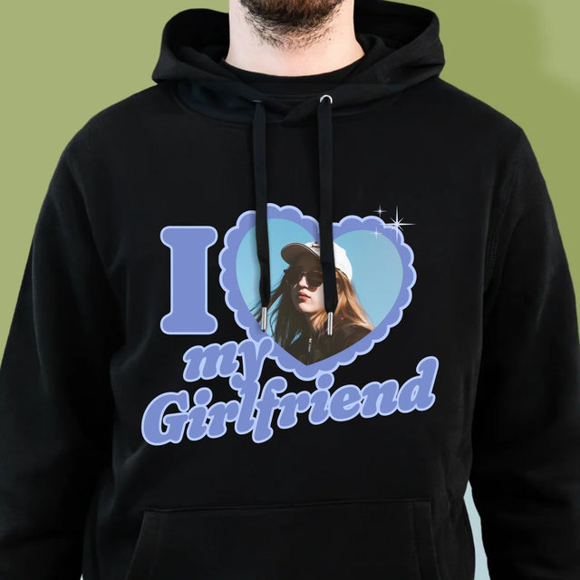 Zdjęcie i Podpis: i Love My Girlfriend - Bluza Męska z Kapturem