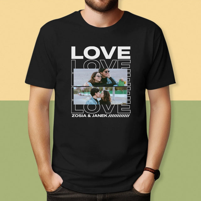 Fotokolaż: z Napisem Love - Koszulka Męska z Nadrukiem