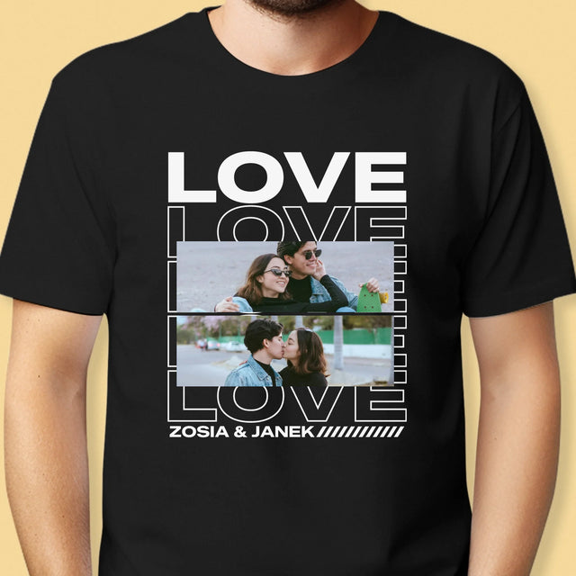 Fotokolaż: z Napisem Love - Koszulka Męska z Nadrukiem