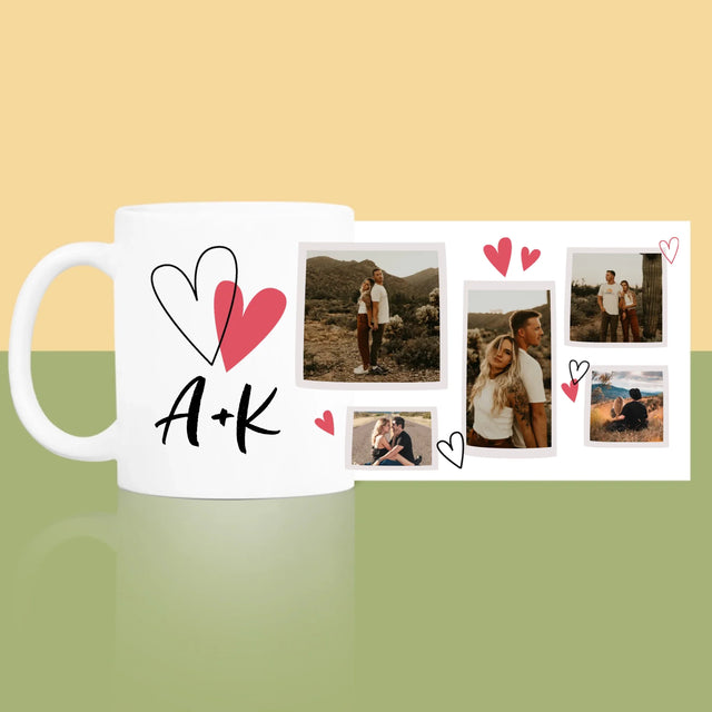 Fotokolaż: Serduszka Inicjały - Kubek z Nadrukiem