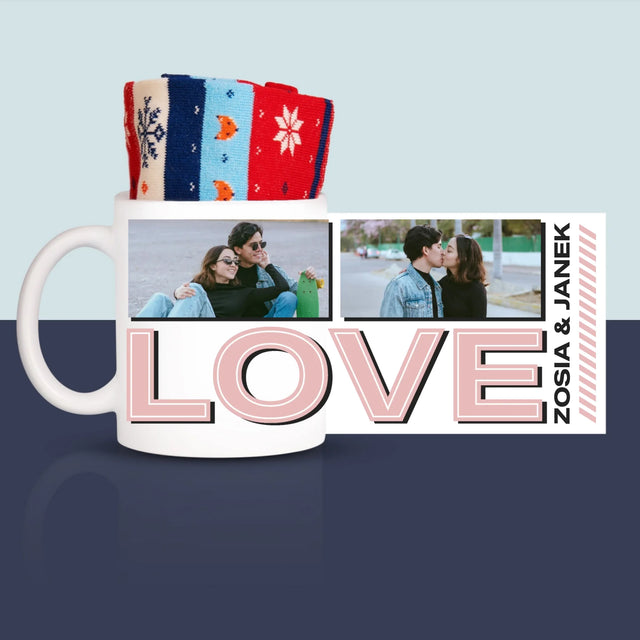 Fotokolaż: z Napisem Love - Zimowe Skarpetki w Kubku