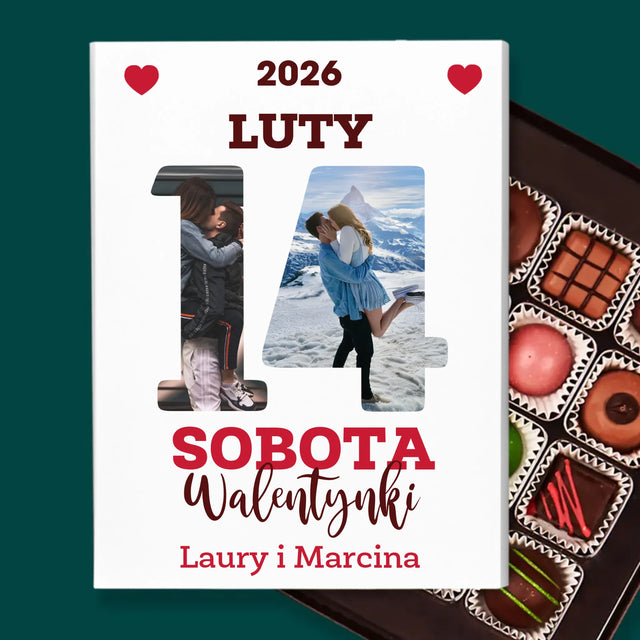 Słowo Ze Zdjęć: Walentynki Kartka z Kalendarza - Personalizowane Praliny
