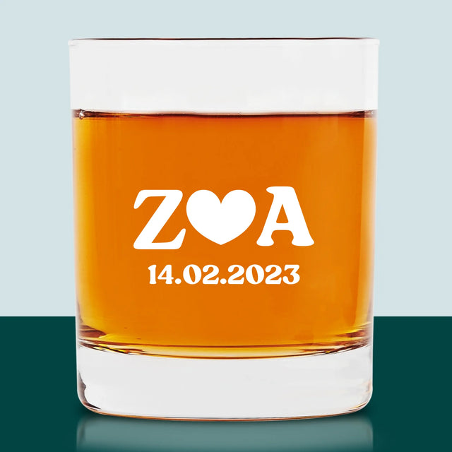 Monogram: Miłosne Inicjały z Datą - Szklanka Do Whisky