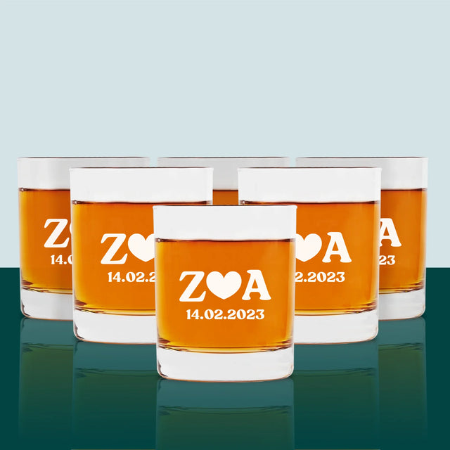 Monogram: Miłosne Inicjały z Datą - Szklanka Do Whisky