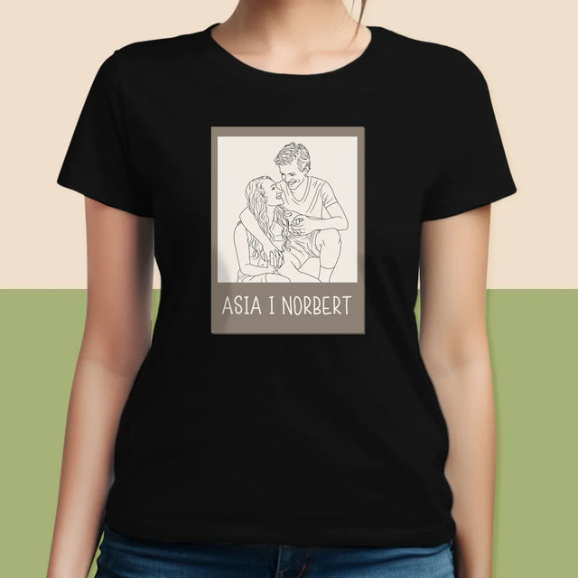 Zdjęcie i Podpis: Lineart Polaroid - Koszulka Damska z Nadrukiem