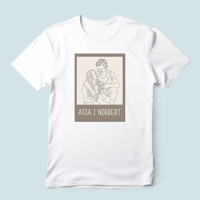 Zdjęcie i Podpis: Lineart Polaroid - Koszulka Męska z Nadrukiem