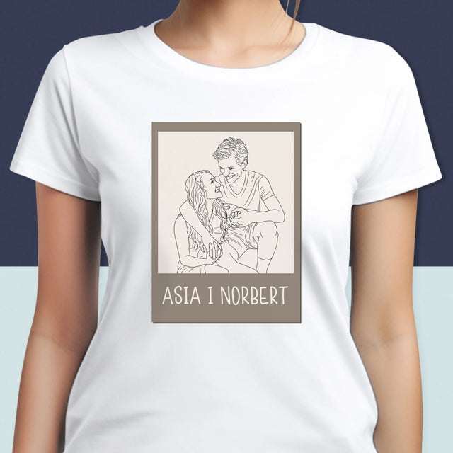 Zdjęcie i Podpis: Lineart Polaroid - Koszulka Damska z Nadrukiem