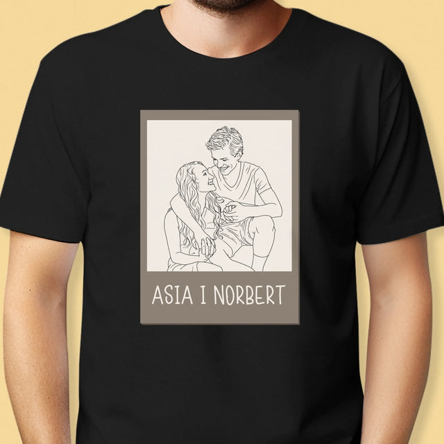 Zdjęcie i Podpis: Lineart Polaroid - Koszulka Męska z Nadrukiem