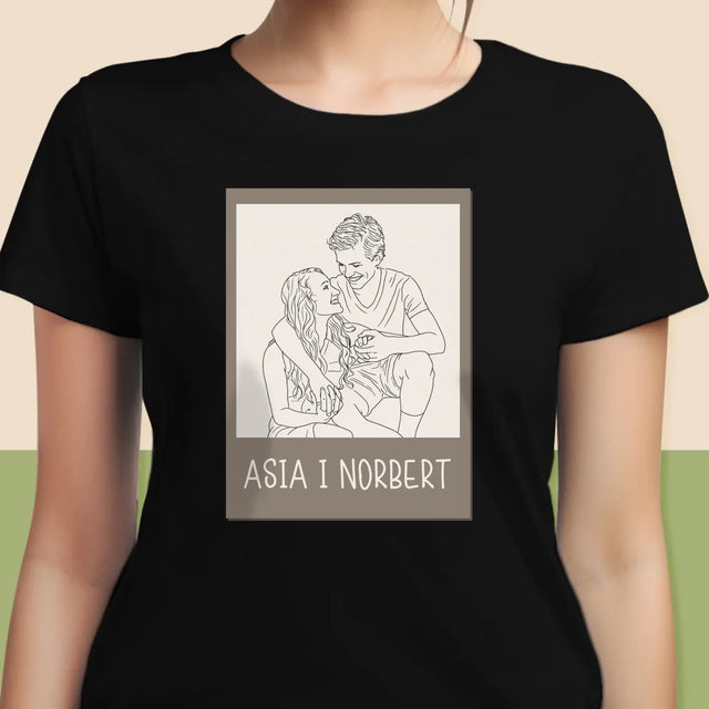 Zdjęcie i Podpis: Lineart Polaroid - Koszulka Damska z Nadrukiem