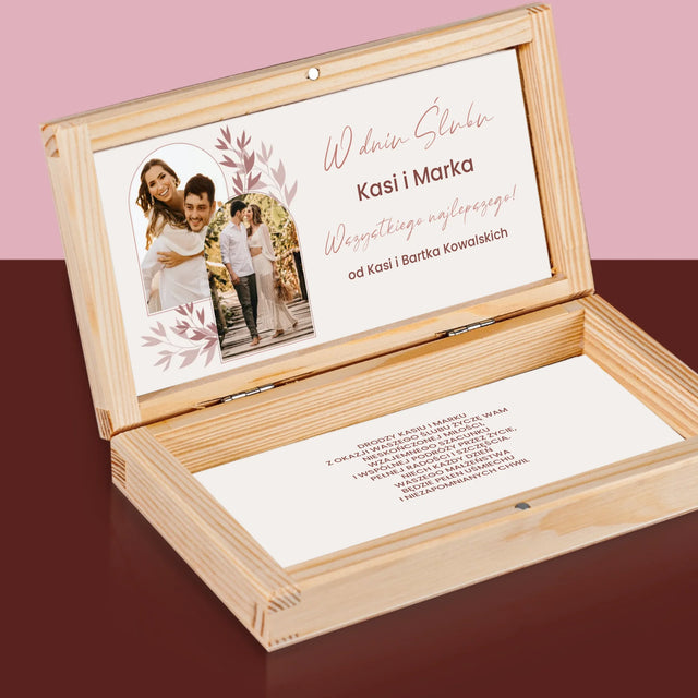 Fotokolaż: w Dniu Ślubu - Drewniane Pudełko Na Pieniądze