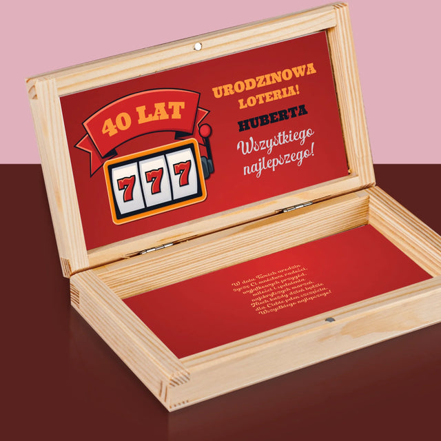 Imię i Podpis: Urodzinowa Loteria Jackpot - Drewniane Pudełko Na Pieniądze